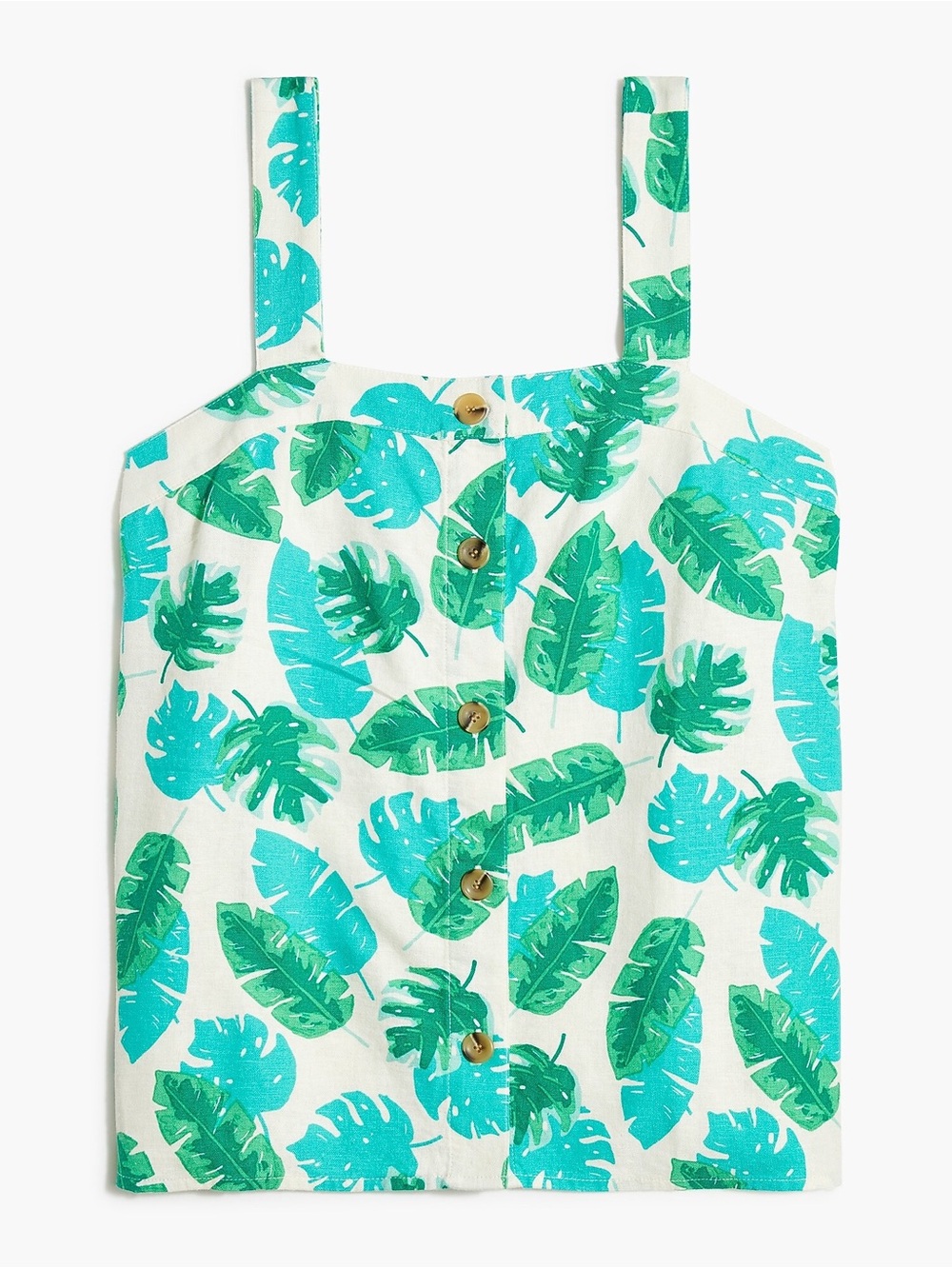 J.Crew Tropical Leaf Print Button Front Linen Blend Tank Top Size Large